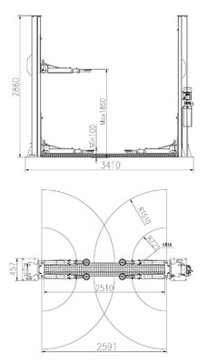 Gantry Design 4T 2 Post Hidrolik Asansör, Alt Araba Asansörü Alçak Tavanda Bağlantı