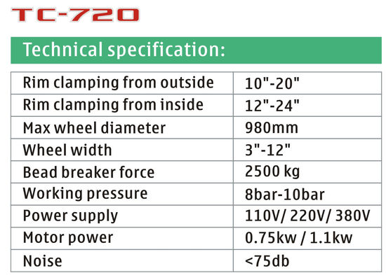 Tekerlek genişliği 3-15 inç Pnömatik Lastik Değiştirici 0.75kw Salıncak Kollu